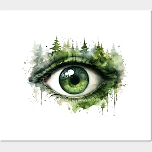 Green Forest Eye Watercolor Posters and Art